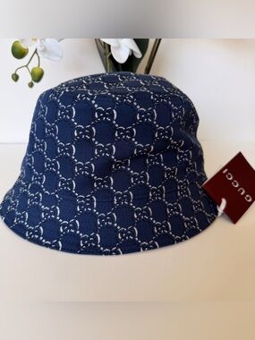 Gucci GG Canvas Bucket Hat Blue Size M 58cm /New w/Tags